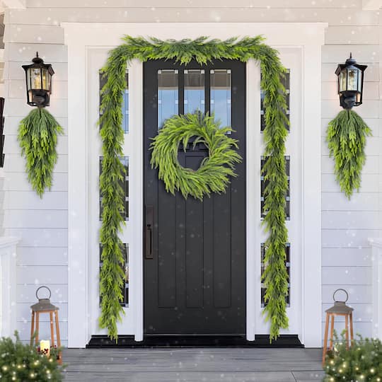 Glitzhome® 9ft. Christmas Greenery PE Dripping Garland, Set of 2